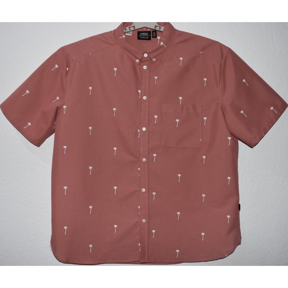WESC Palmtree Shirt Collared Button Front Short Slv Dusty Rose 2X Men 3X Woman